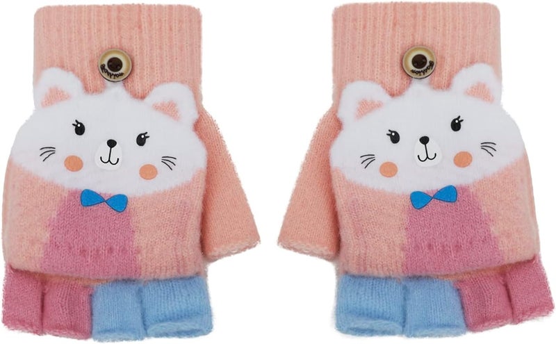 NICEYST Kids Convertible Flip Top Gloves Children Winter Warm Knitted Fingerless Mittens for Boys Girls 6-10 Years Old - Image 2